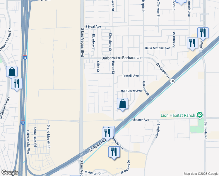 map of restaurants, bars, coffee shops, grocery stores, and more near 11852 Montclair Park Court in Las Vegas