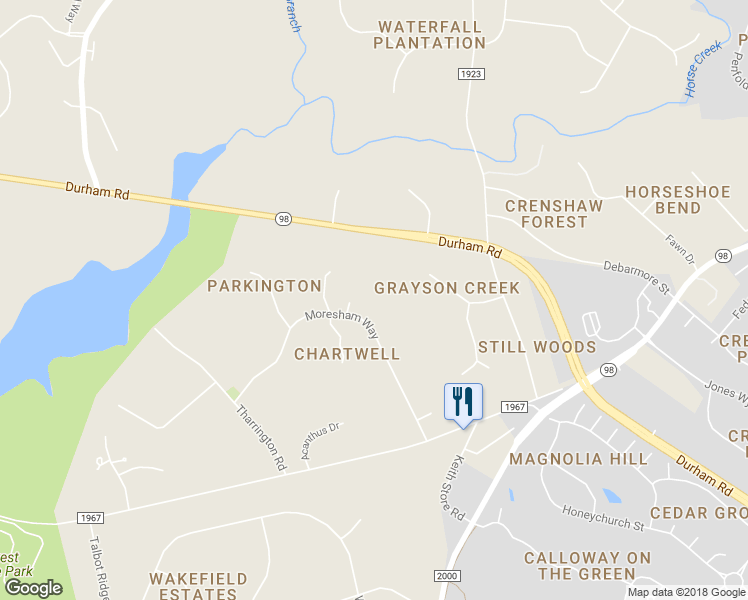 map of restaurants, bars, coffee shops, grocery stores, and more near 7013 Moresham Way in Wake Forest