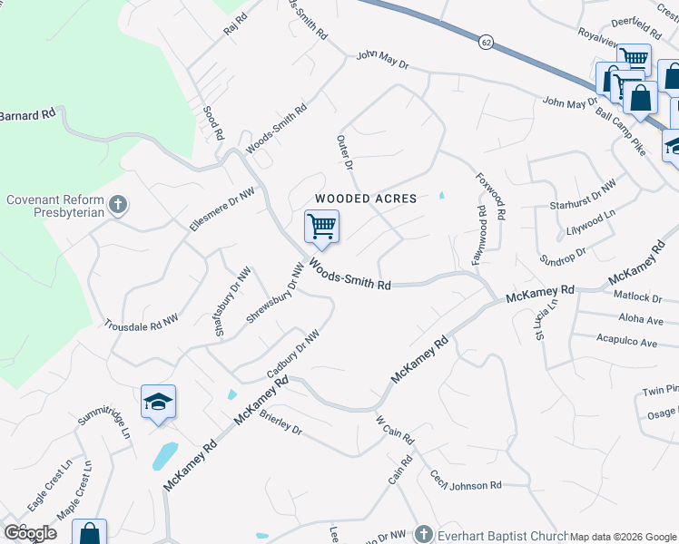map of restaurants, bars, coffee shops, grocery stores, and more near 6032 Autumn Oaks Lane in Knoxville