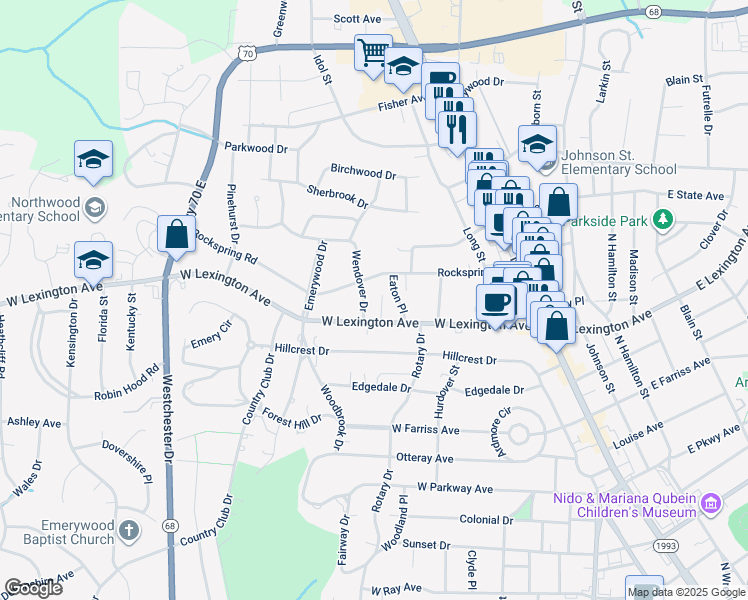 map of restaurants, bars, coffee shops, grocery stores, and more near 1308 Wendover Drive in High Point