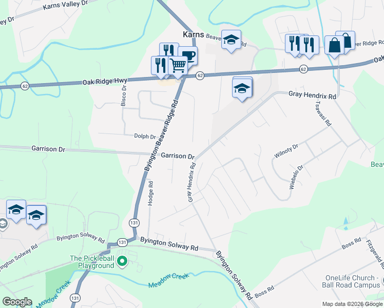 map of restaurants, bars, coffee shops, grocery stores, and more near 2801 Gray Hendrix Road in Knoxville