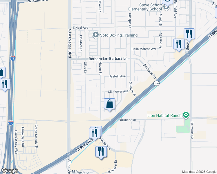 map of restaurants, bars, coffee shops, grocery stores, and more near 11819 Magliana Street in Las Vegas