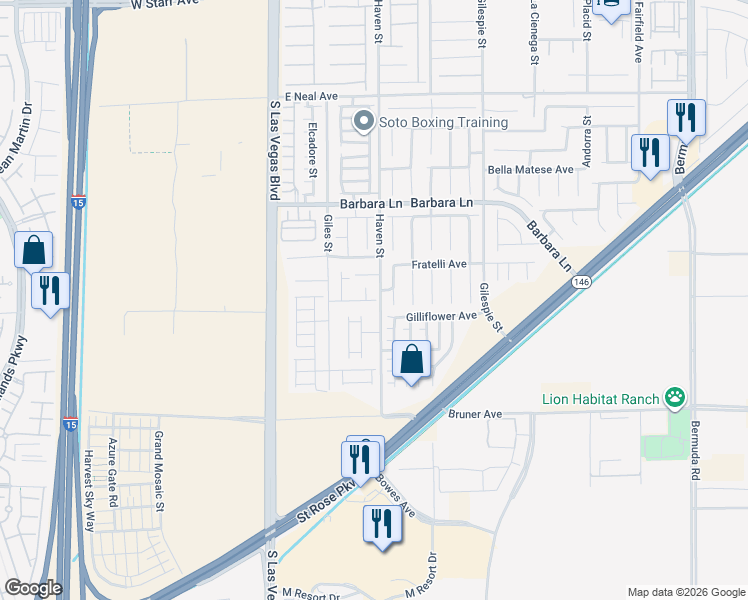 map of restaurants, bars, coffee shops, grocery stores, and more near 11852 Montclair Park Court in Las Vegas