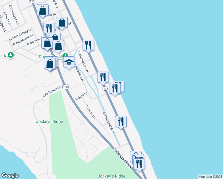 map of restaurants, bars, coffee shops, grocery stores, and more near 3309 S Virginia Dare Trail in Nags Head