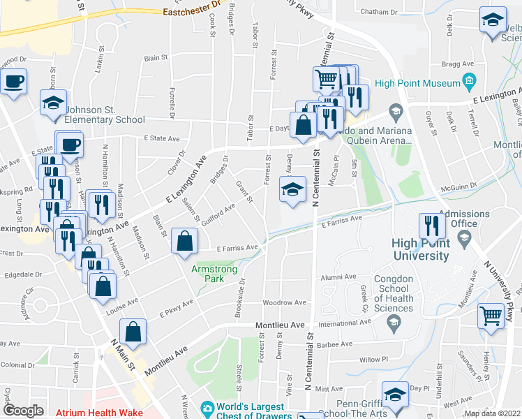 map of restaurants, bars, coffee shops, grocery stores, and more near 903 Forrest Street in High Point