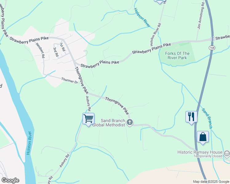 map of restaurants, bars, coffee shops, grocery stores, and more near 2200 Thorngrove Pike in Knoxville