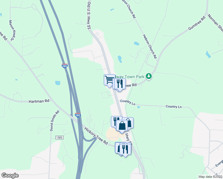 map of restaurants, bars, coffee shops, grocery stores, and more near 11503 Old U.S. Highway 52 in Winston-Salem