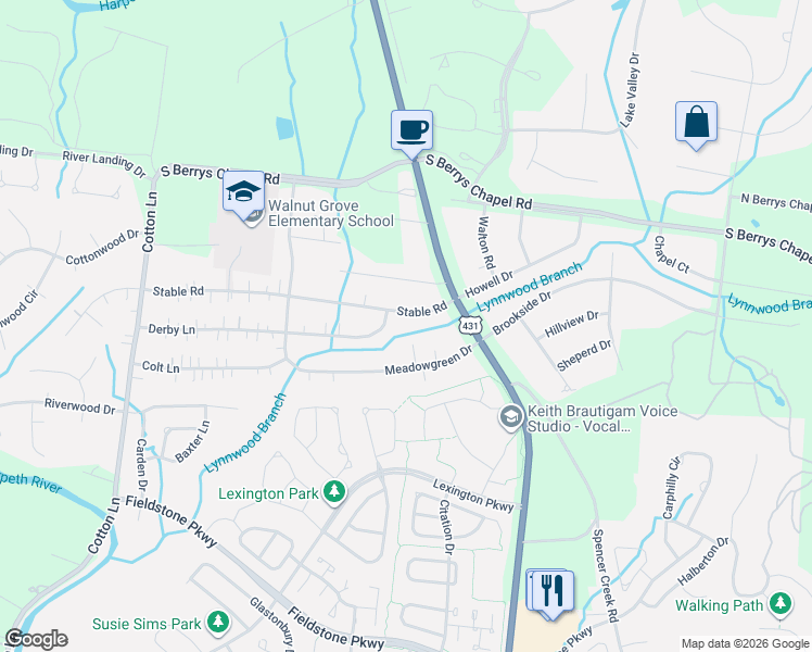 map of restaurants, bars, coffee shops, grocery stores, and more near 117 Stable Road in Franklin