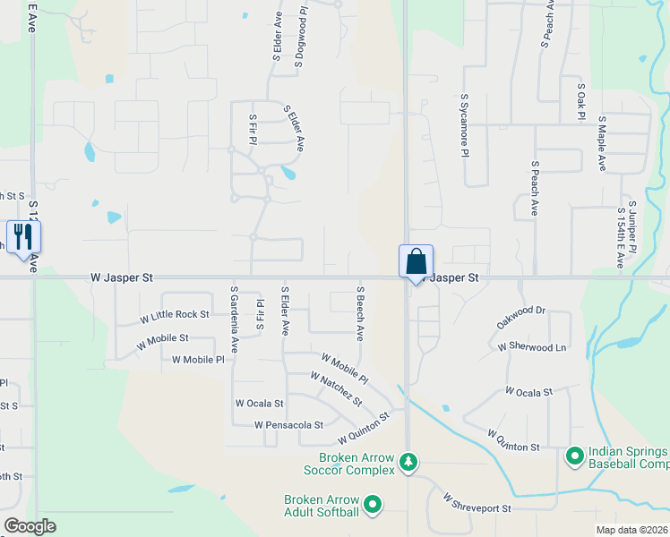 map of restaurants, bars, coffee shops, grocery stores, and more near 13000 143rd East Avenue in Broken Arrow