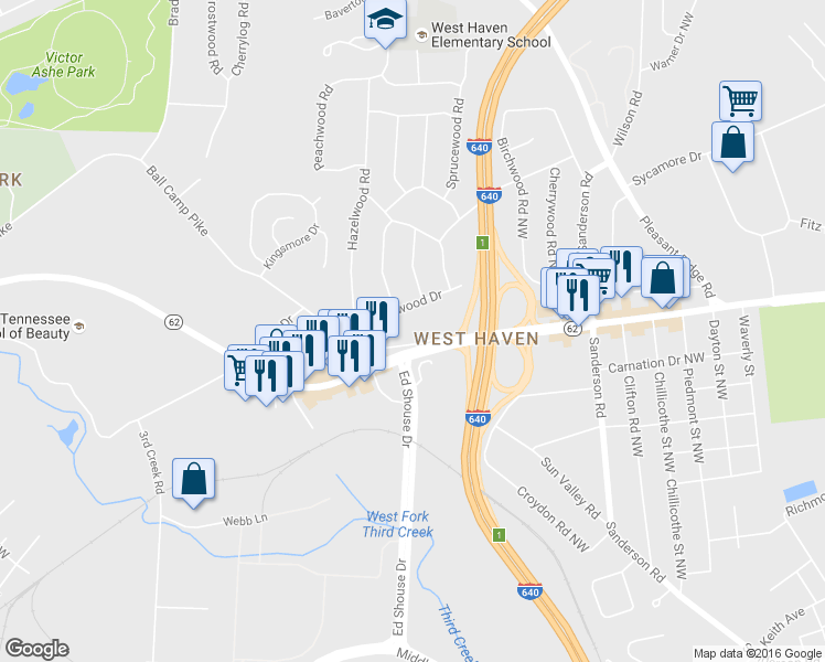map of restaurants, bars, coffee shops, grocery stores, and more near 4317 Ball Camp Pike in Knoxville