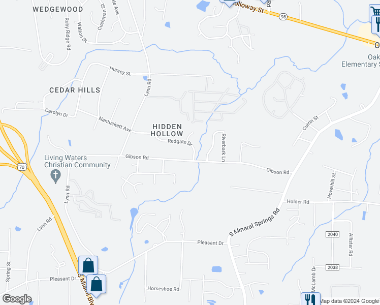 map of restaurants, bars, coffee shops, grocery stores, and more near 3408 Redgate Drive in Durham