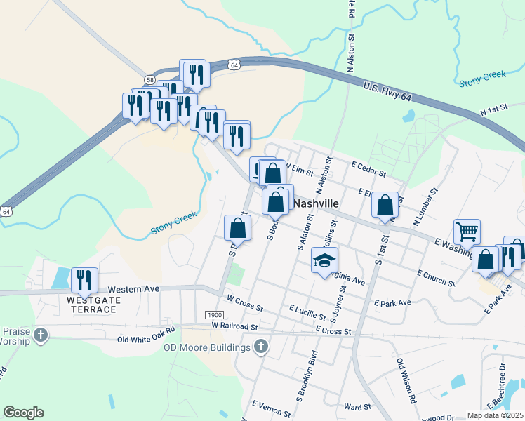 map of restaurants, bars, coffee shops, grocery stores, and more near in Nashville