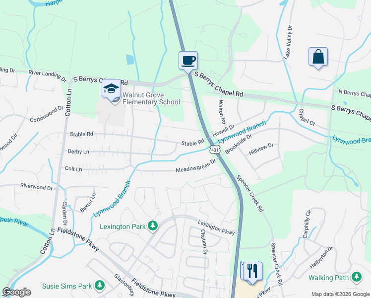 map of restaurants, bars, coffee shops, grocery stores, and more near 117 Stable Road in Franklin