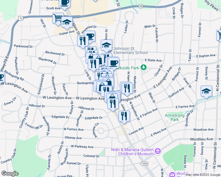 map of restaurants, bars, coffee shops, grocery stores, and more near 1411 Welborn Street in High Point