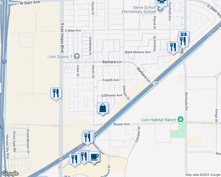 map of restaurants, bars, coffee shops, grocery stores, and more near 11868 Partenio Court in Las Vegas