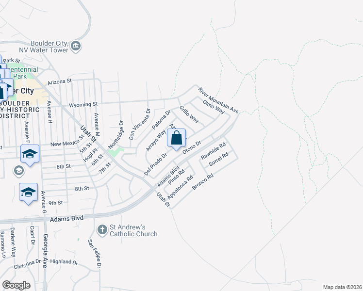 map of restaurants, bars, coffee shops, grocery stores, and more near 637 Del Prado Drive in Boulder City