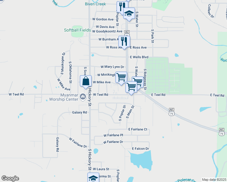 map of restaurants, bars, coffee shops, grocery stores, and more near 111 West Teel Road in Sapulpa