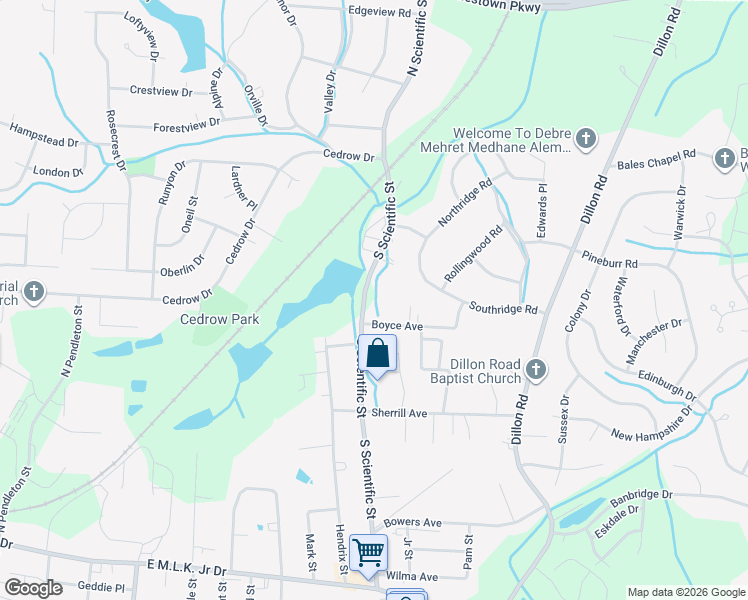 map of restaurants, bars, coffee shops, grocery stores, and more near 327 South Scientific Street in High Point