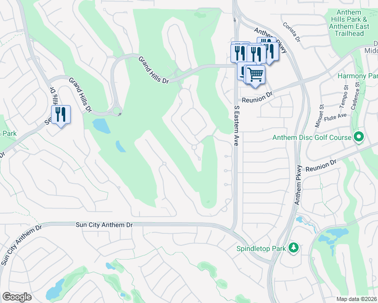 map of restaurants, bars, coffee shops, grocery stores, and more near 2600 Cervino Circle in Henderson