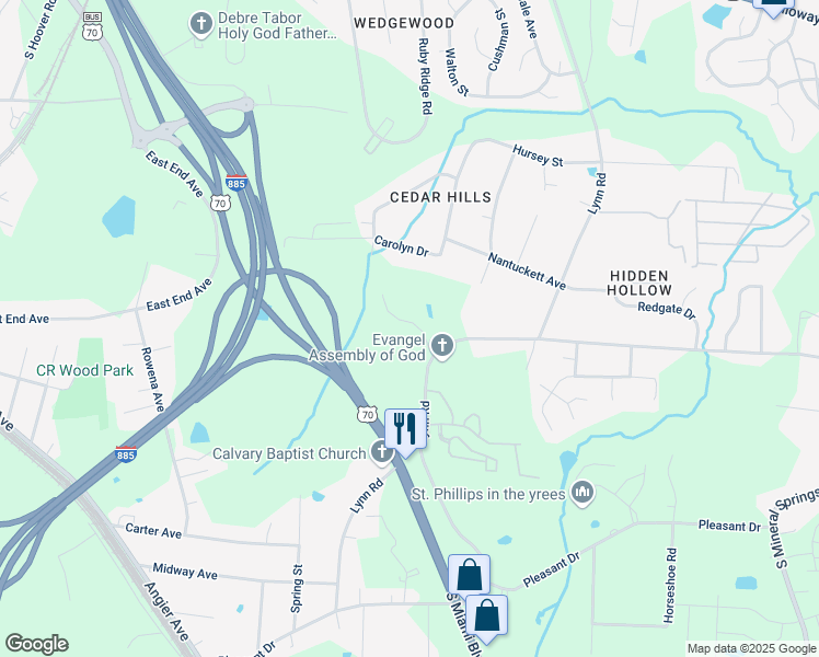 map of restaurants, bars, coffee shops, grocery stores, and more near 920 Wadesboro Street in Durham