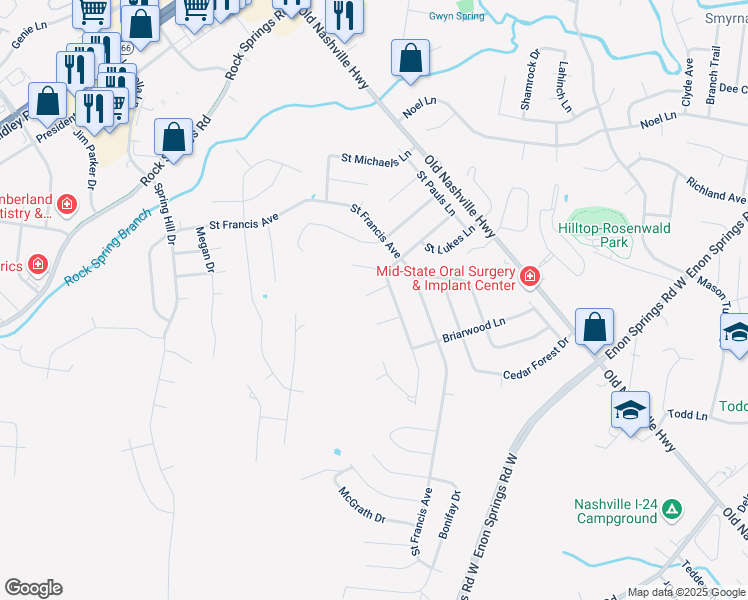 map of restaurants, bars, coffee shops, grocery stores, and more near 606 Cedar Crest Court in Smyrna