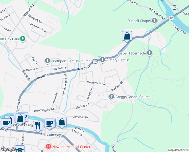 map of restaurants, bars, coffee shops, grocery stores, and more near 151 Peach Lane in Newport