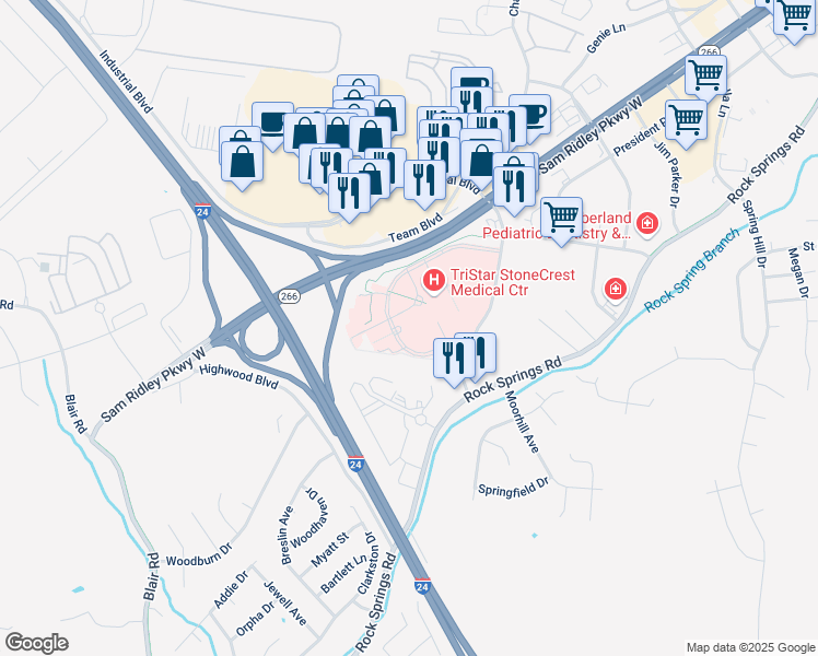 map of restaurants, bars, coffee shops, grocery stores, and more near 300 StoneCrest Boulevard in Smyrna