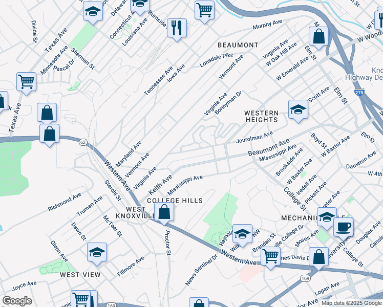map of restaurants, bars, coffee shops, grocery stores, and more near 1804 Jourolman Avenue in Knoxville