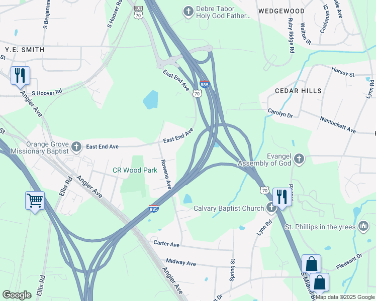 map of restaurants, bars, coffee shops, grocery stores, and more near in Durham