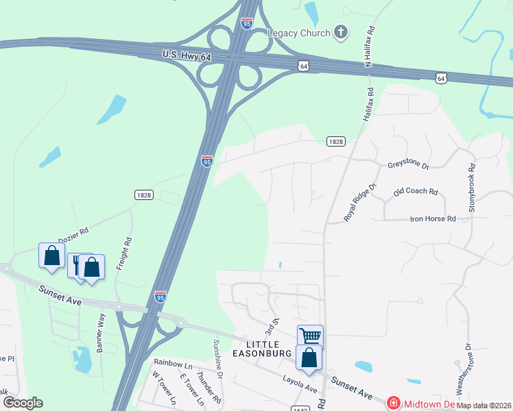 map of restaurants, bars, coffee shops, grocery stores, and more near 401 Preston Drive in Rocky Mount