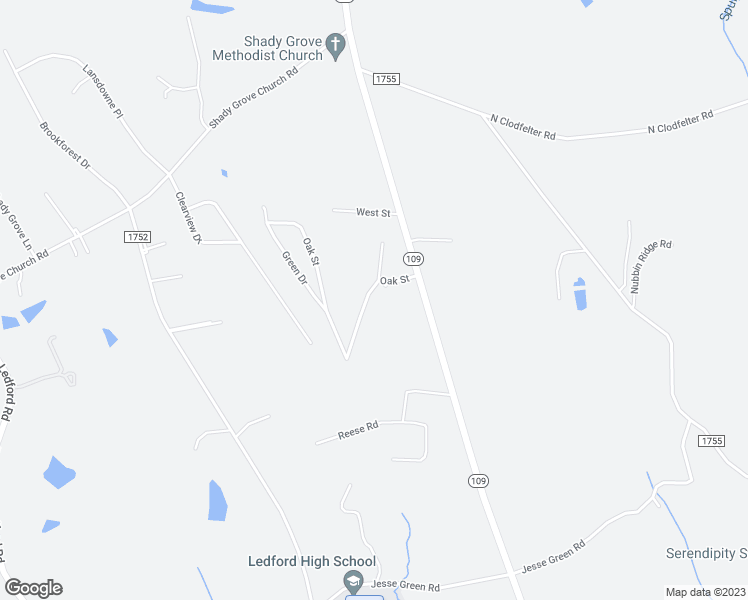 map of restaurants, bars, coffee shops, grocery stores, and more near 1255 Oak Street in High Point