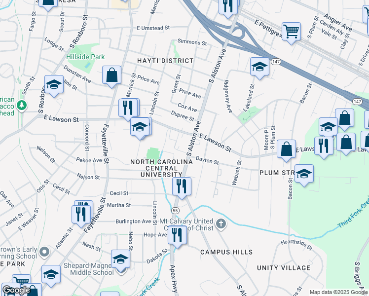 map of restaurants, bars, coffee shops, grocery stores, and more near 1310 South Alston Avenue in Durham