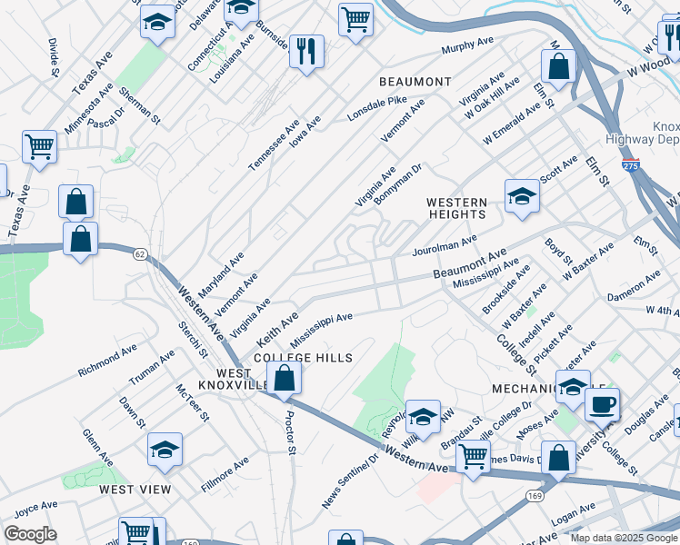 map of restaurants, bars, coffee shops, grocery stores, and more near 1804 Jourolman Avenue in Knoxville
