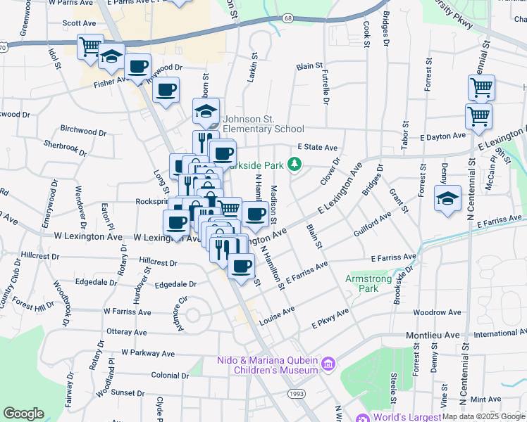 map of restaurants, bars, coffee shops, grocery stores, and more near 1408 N Hamilton St in High Point