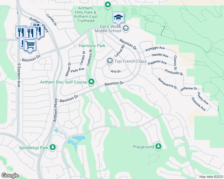 map of restaurants, bars, coffee shops, grocery stores, and more near 3 Isleworth Drive in Henderson
