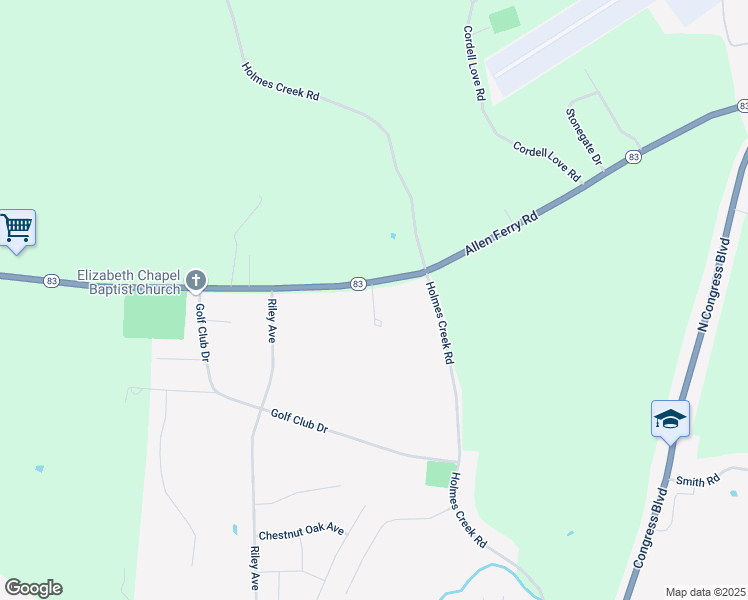 map of restaurants, bars, coffee shops, grocery stores, and more near 2140 Allen Ferry Road in Smithville