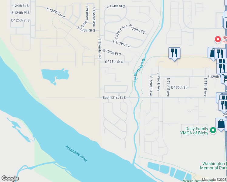 map of restaurants, bars, coffee shops, grocery stores, and more near 6663 East 130th Place South in Bixby