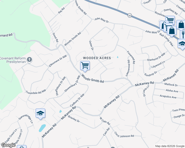 map of restaurants, bars, coffee shops, grocery stores, and more near 6032 Autumn Oaks Lane in Knoxville
