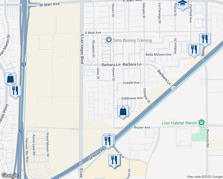 map of restaurants, bars, coffee shops, grocery stores, and more near 11852 Montclair Park Court in Las Vegas