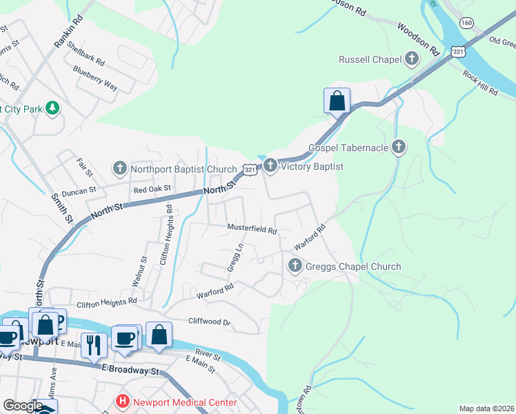 map of restaurants, bars, coffee shops, grocery stores, and more near 151 Peach Lane in Newport