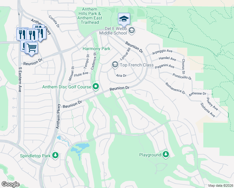 map of restaurants, bars, coffee shops, grocery stores, and more near 3 Isleworth Drive in Henderson