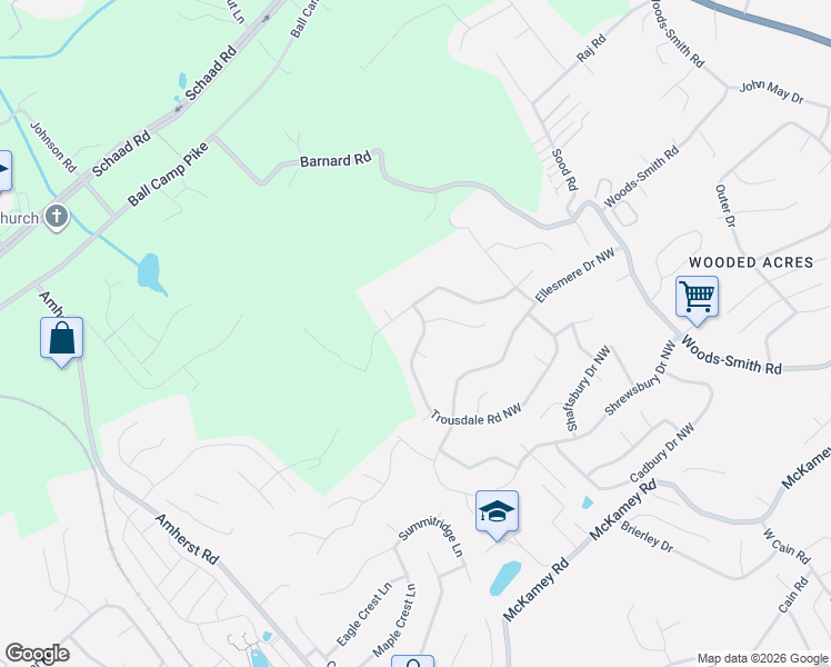 map of restaurants, bars, coffee shops, grocery stores, and more near 6804 Trousdale Road Northwest in Knoxville