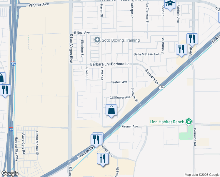 map of restaurants, bars, coffee shops, grocery stores, and more near 11849 Magliana Street in Las Vegas