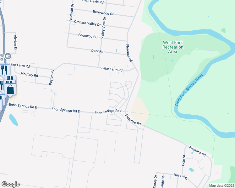 map of restaurants, bars, coffee shops, grocery stores, and more near 701 Enon Springs Road West in Smyrna