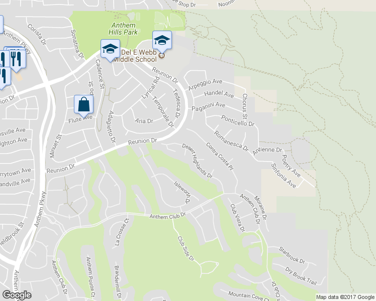 map of restaurants, bars, coffee shops, grocery stores, and more near 25 Desert Highlands Drive in Henderson