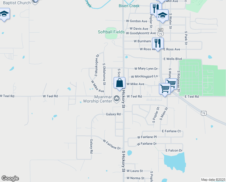 map of restaurants, bars, coffee shops, grocery stores, and more near 2013 South Independence Street in Sapulpa