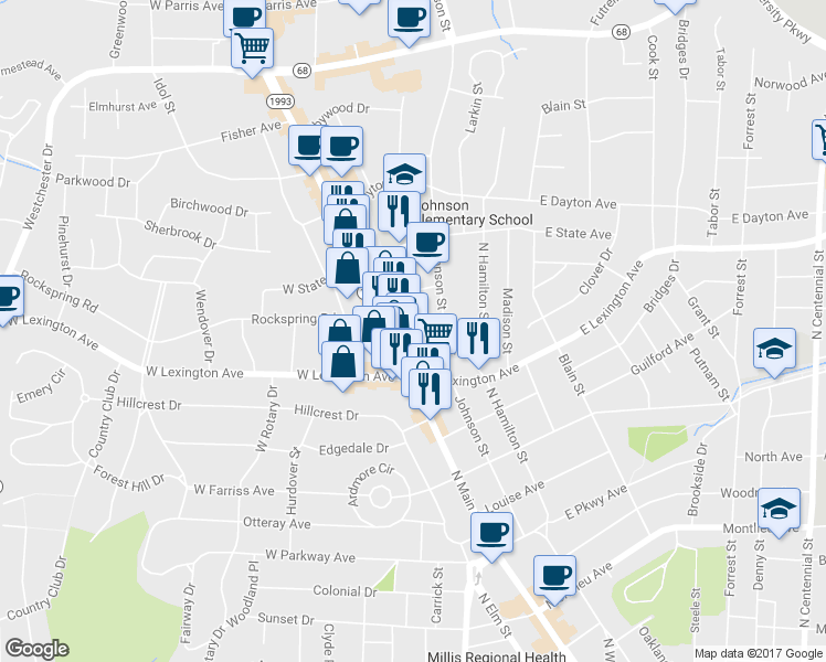 map of restaurants, bars, coffee shops, grocery stores, and more near 1411 Welborn St in High Point