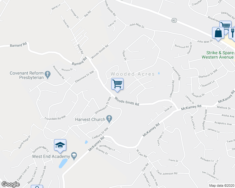 map of restaurants, bars, coffee shops, grocery stores, and more near 2240 Woods Smith Rd in Knoxville