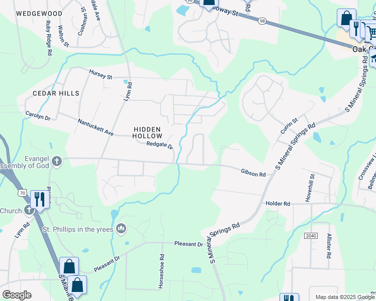 map of restaurants, bars, coffee shops, grocery stores, and more near 815 Riverbark Lane in Durham