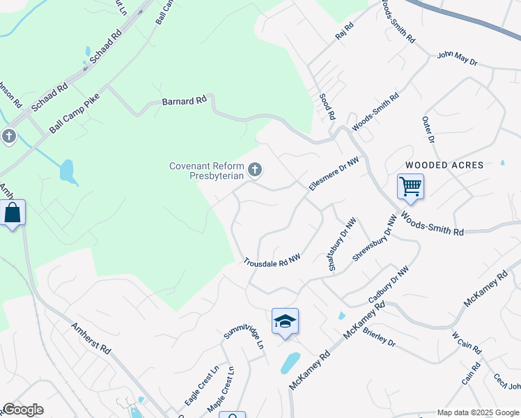 map of restaurants, bars, coffee shops, grocery stores, and more near 6600 Rockbridge Lane Northwest in Knoxville